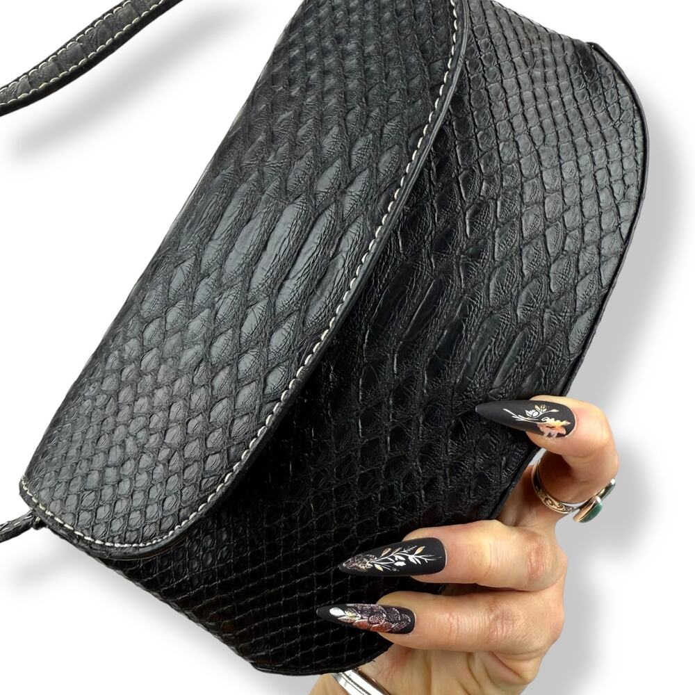 Y2K TOMMY HILFIGER black snakeskin super mini shoulder bag
